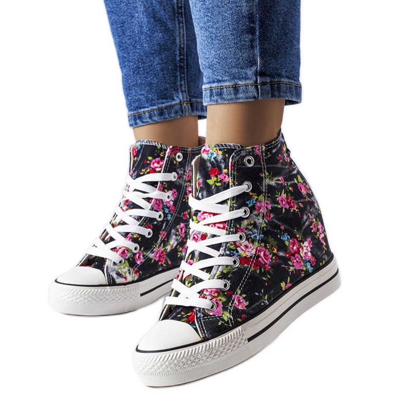 BM Baskets compensées à fleurs noires Fouquet le noir