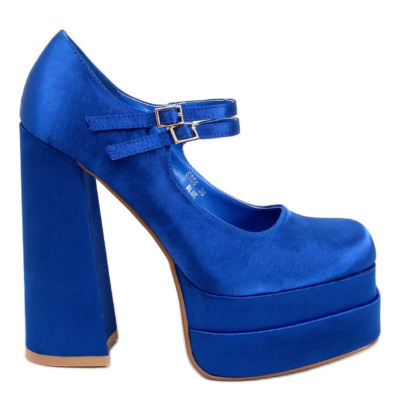 BM Escarpins à plateforme en satin bleu Prandi