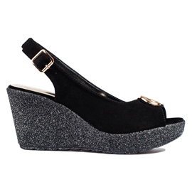 Sandales compensées en daim noir Shelovet, femmes