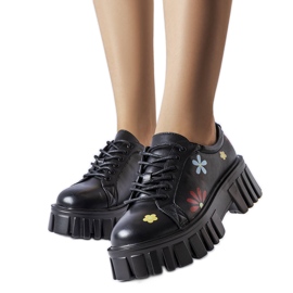 Richelieus noirs ornés de fleurs Gémeaux