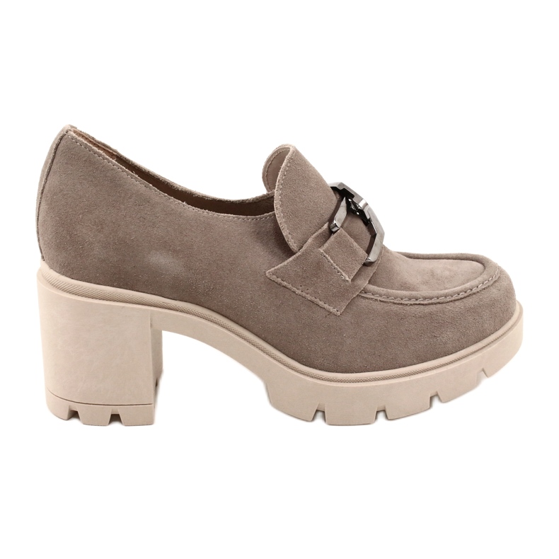 Lemar Brogues Élégantes Sur Talon Avec Décoration Beige Argent Foncé Harmell