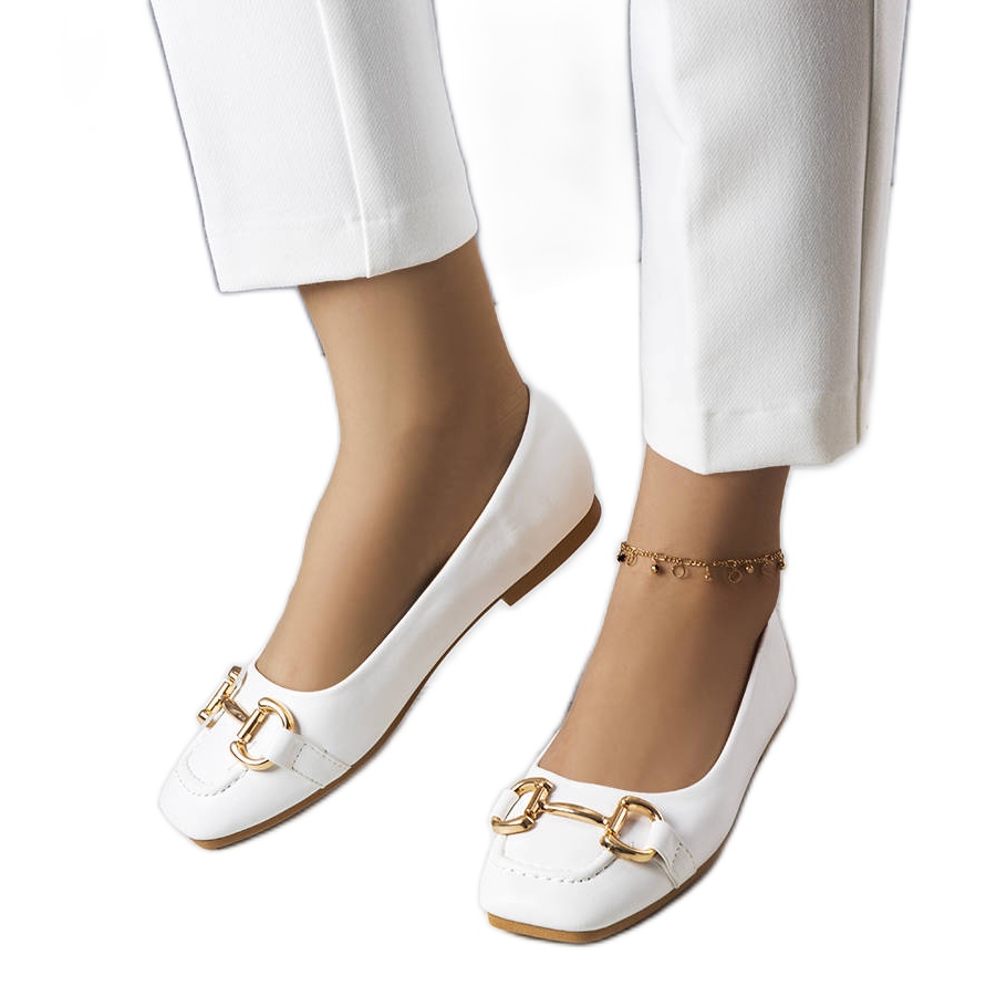 Ballerines blanches a decor dore Iris