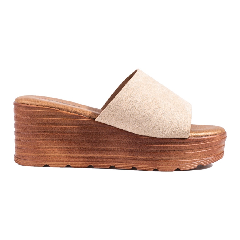 Chaussons compensés en daim beige Shelovet, femmes