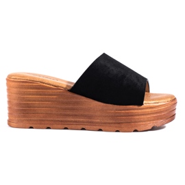 Chaussons compensés en daim noir Shelovet femme