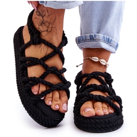 FG2 Sandales tressées à la mode pour femmes noires Tiffanie