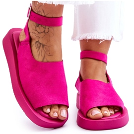 FG2 Sandales confortables pour femmes sur la plateforme Fuchsia Rubie rose