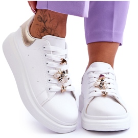 FG2 Chaussures De Sport Pour Femmes Sur Une Plateforme Massive Blanc Et Or Chante