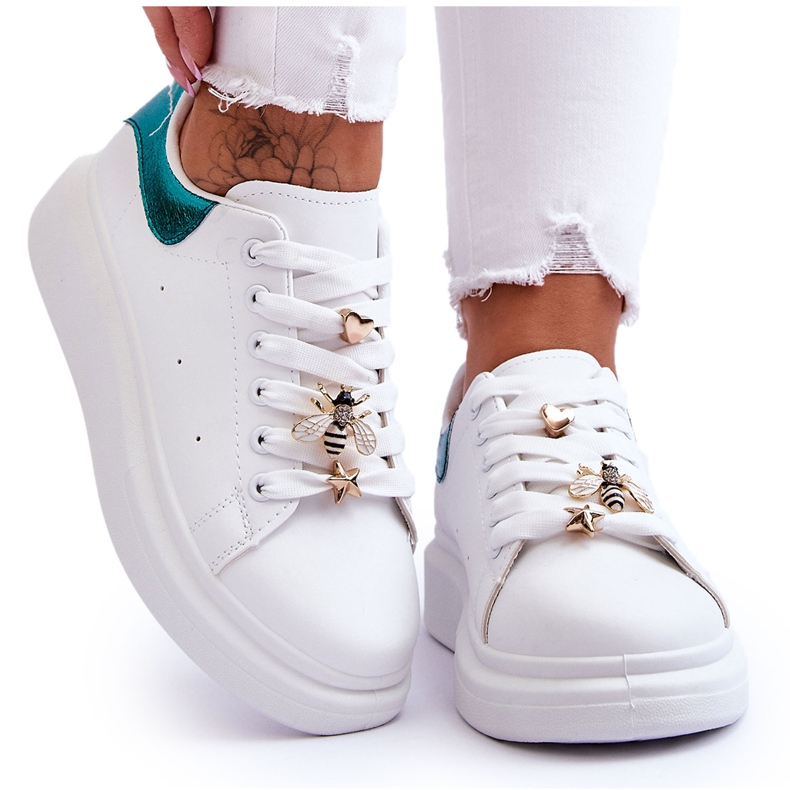 FG2 Chaussures De Sport Pour Femmes Sur Une Plateforme Massive Blanc Et Vert Chante blanche
