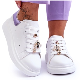FG2 Chaussures De Sport Pour Femmes Sur Une Plateforme Chunky Blanc Et Violet Chante