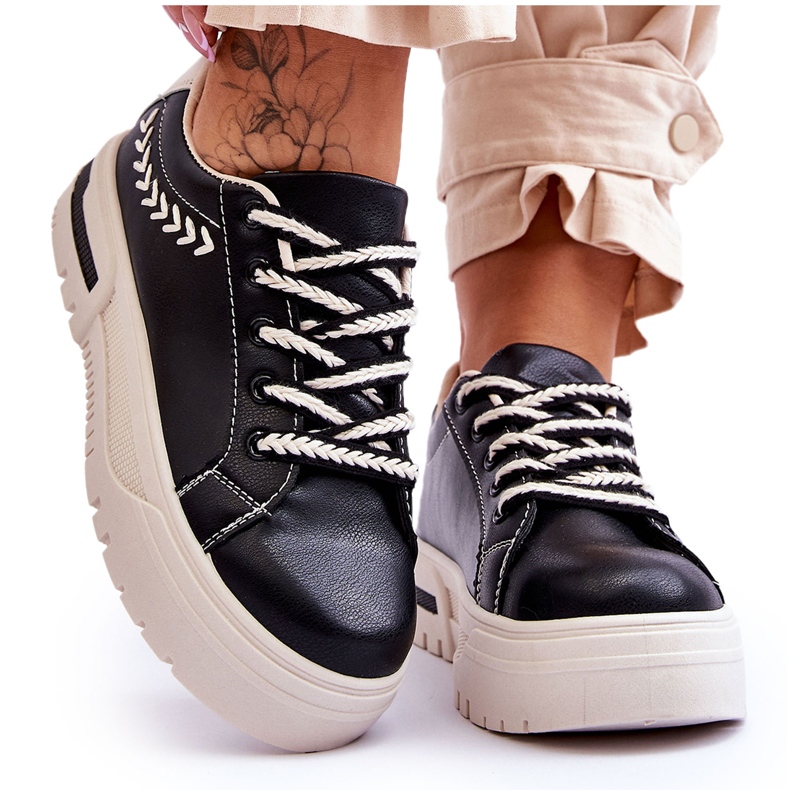 FG2 Chaussures De Sport Confortables Pour Femmes Sur La Plateforme Devan Noir Et Beige le noir FG2 Chaussures De Sport Confortables Pour Femmes Sur La Plateforme Devan Noir Et Beige le noir