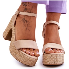 FI1 Sandales Confortables En Daim Sur Talon Épais Beige Elishia brun