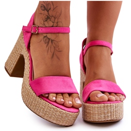 FI1 Sandales en daim confortables sur un gros talon fuchsia Elishia rose