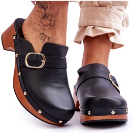 FI1 Chaussons Cuir Femme Sabots Noir Fanett