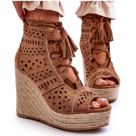 Bottines Compensées Ajourées Daim Camel Berthe beige