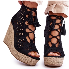 FB1 Bottines Compensées Ajourées Daim Noir Berthe