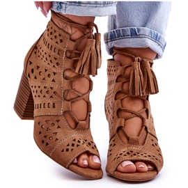 FB1 Bottes à talons hauts camel Letya ajourées beige