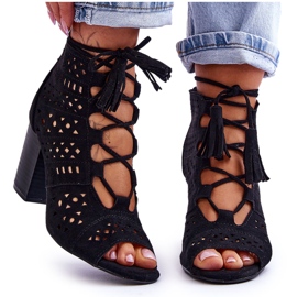 FB1 Bottines ajourées noires à talons hauts Letya le noir
