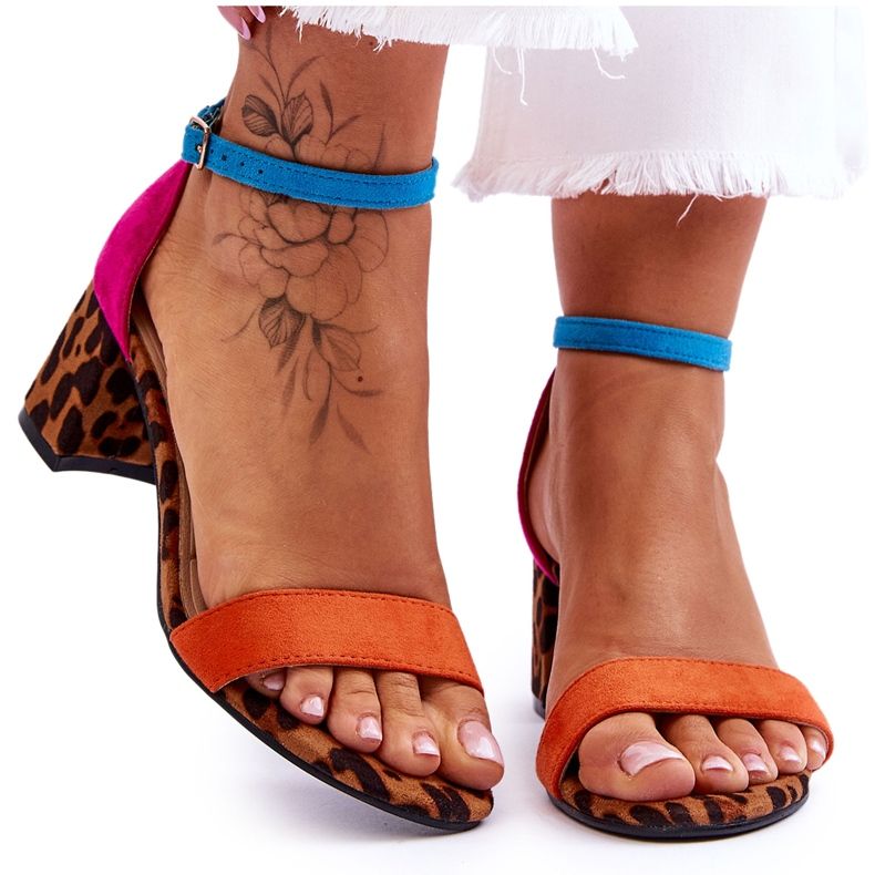 FB1 Sandales en daim multicolores à talons bas Quincy