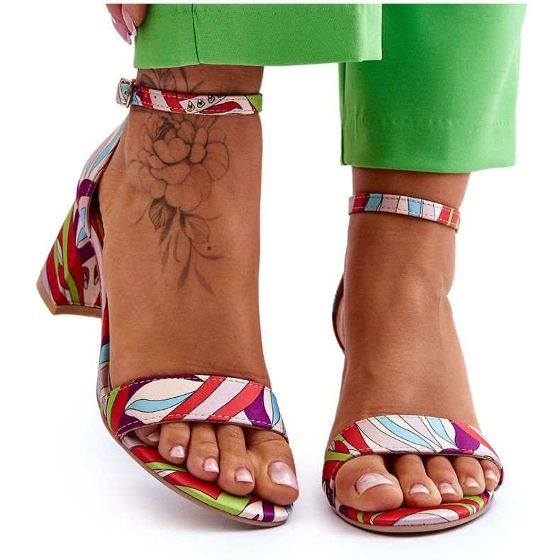 FB1 Sandales en satin à petits talons beiges et bleu Quincy brun