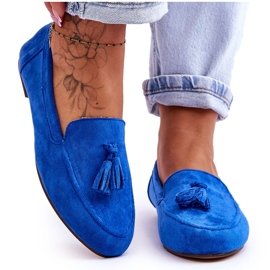 FB1 Mocassins Franges Classiques Daim Bleu Averil