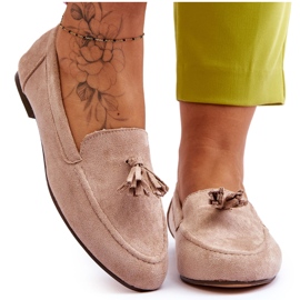FB1 Mocassins Classiques Daim À Pompons Beige Averil