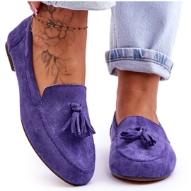 FB1 Mocassins Classiques Daim À Pompons Violet Averil