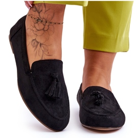 FB1 Mocassins Classiques Daim Avec Pompons Noir Averil le noir