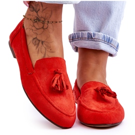 Mocassins Classiques Daim à Pompons Orange Foncé Averil
