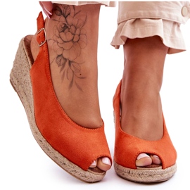 FB1 Sandales compensées en daim orange Elsie