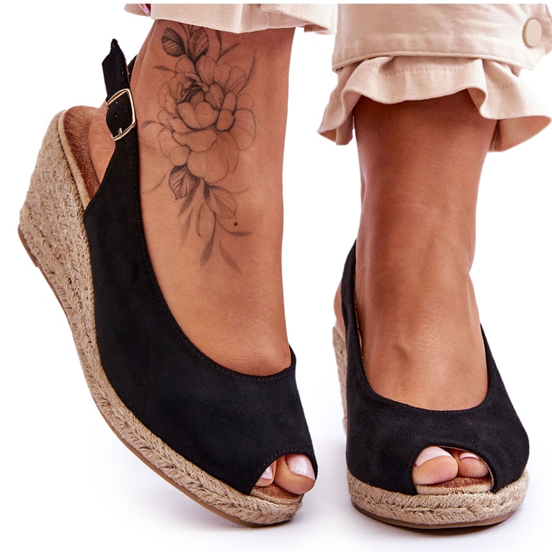 Sandales Compensées en Daim Noir Elsie le noir