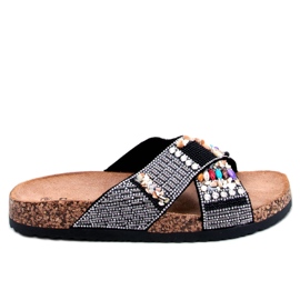 PA1 Claquettes en liège perlé noir Rezai
