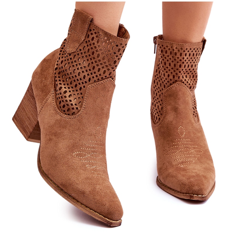 FB1 Bottes de cowboy en daim à talon pour femmes Marron Norvella beige