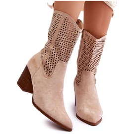 FB1 Bottes de cowboy hautes en daim pour femmes Beige Turner