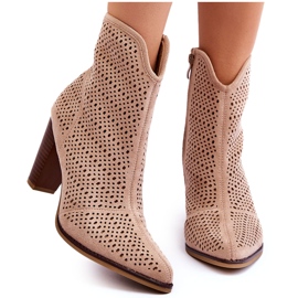 FB1 Bottines En Daim Ajouré Sur Talon Logan Beige
