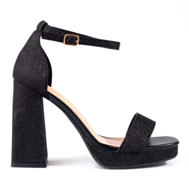 Sandales à talons hauts en brocart pour femmes de Shelovet le noir