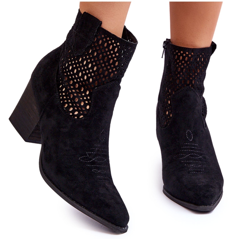 Bottes de cowboy en daim à talon pour femmes noires Norvella le noir