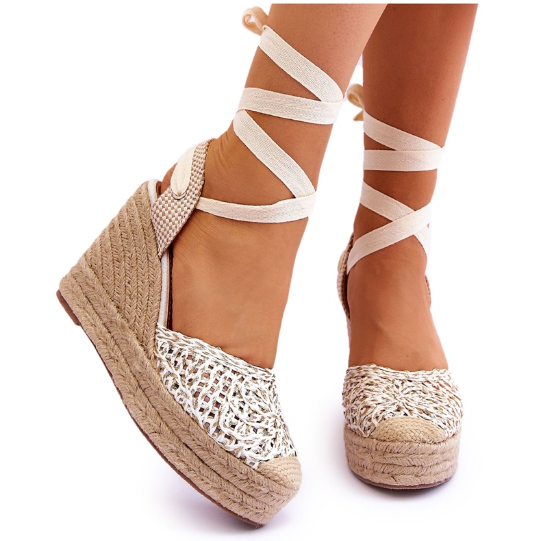 Sandales compensées nouées pour femme Blanc Josephine blanche