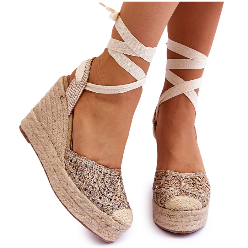 Sandales Compensées Femme à Lacets Beige Josephine brun Sandales Compensées Femme à Lacets Beige Josephine brun