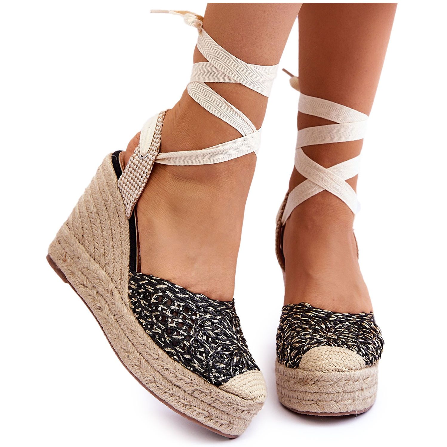 Sandales compensees noires Josephine Chaussures a la Mode