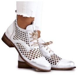 Boots Cuir Ajouré Nicole 2704/005 Blanc et Argent