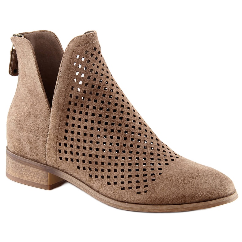 Bottines femme suède beige ajouré Potocki SZ12107