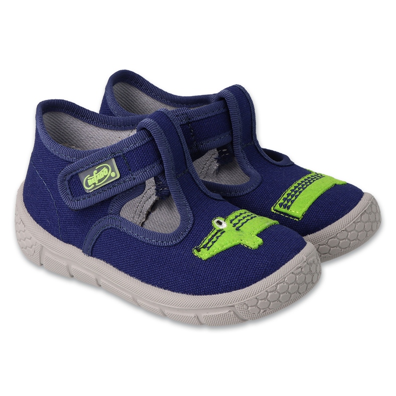 Chaussons enfant Befado 631P021 bleu marine avec un crocodile vert