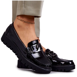 Sergio Leone Mocassins Laqués Sur La Plateforme Noire Kjersti