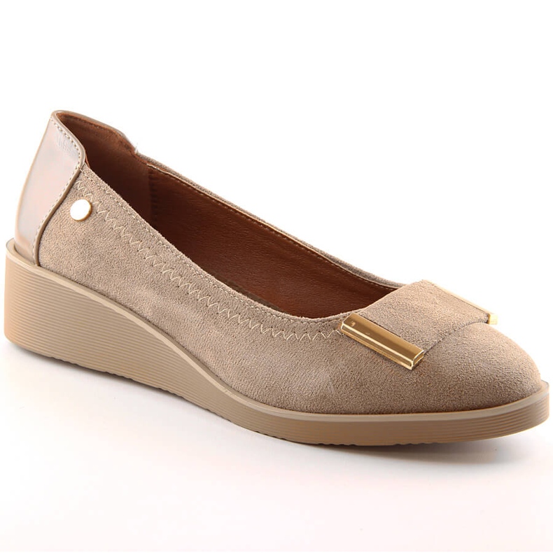 M. DASZYŃSKI Escarpins compensés en daim pour femmes beige M.Daszyński MR2265-4