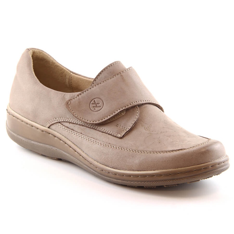 Chaussures confortables en cuir pour femmes avec velcro beige Helios 395