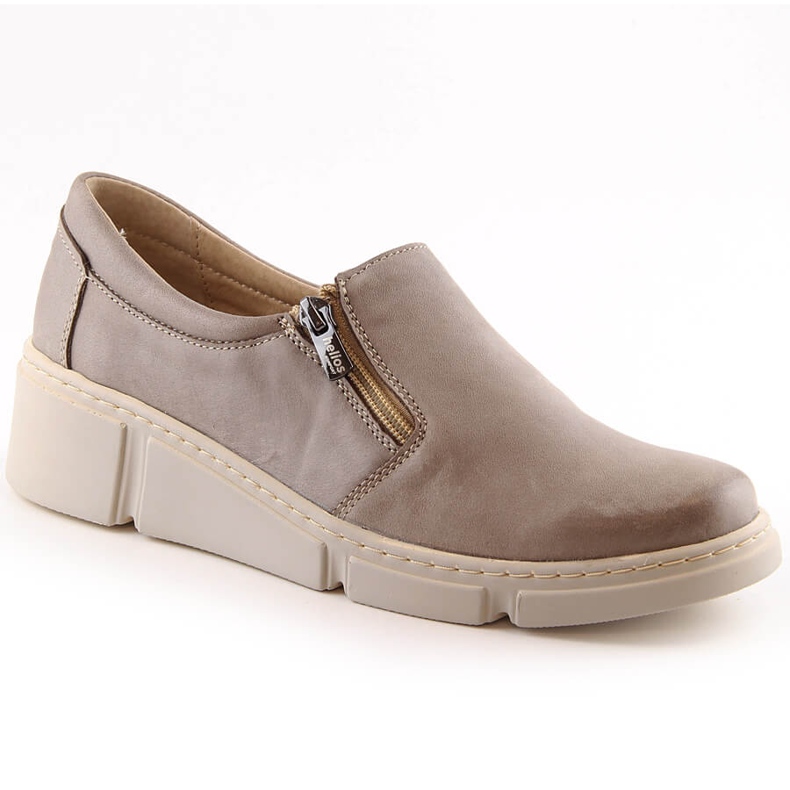 Chaussures compensées confortables en cuir pour femme beige Helios 404-02 Chaussures compensées confortables en cuir pour femme beige Helios 404-02