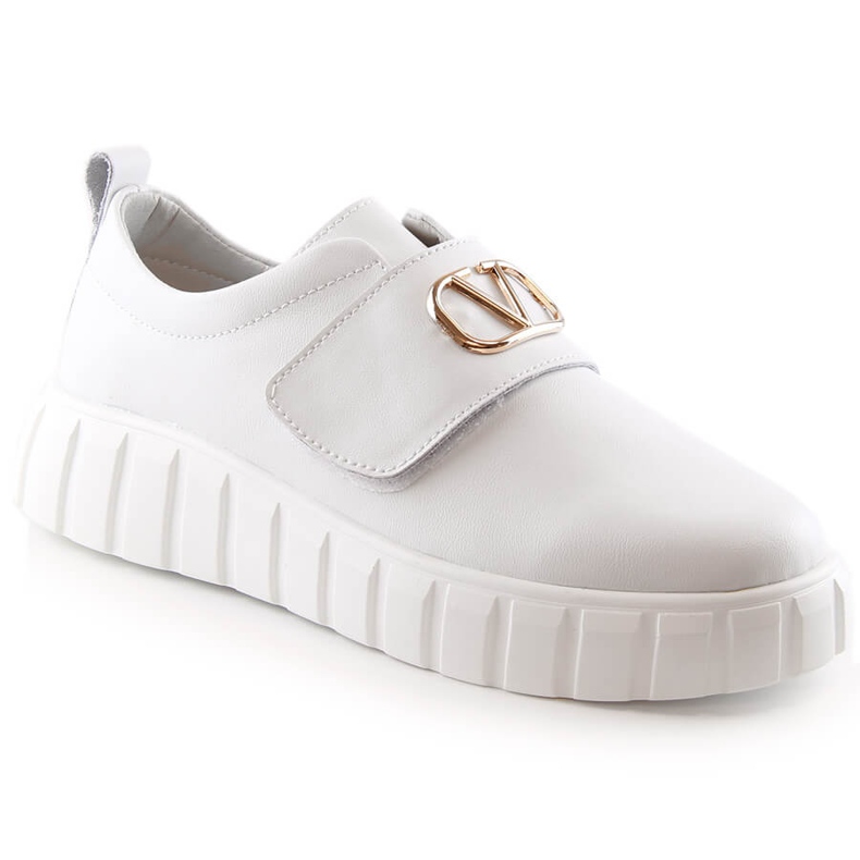 Chaussures en cuir pour femmes sur la plate-forme avec velcro blanc Vinceza 87904 blanche