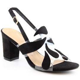 Sandales en daim noir transparent pour femmes sur le poteau Sabatina S163-1 le noir