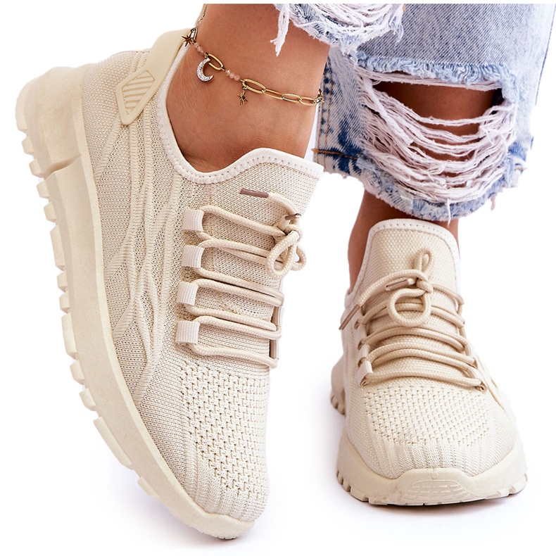 FB2 Chaussures De Sport À Enfiler Pour Femmes Baskets Beige Rosett