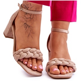 FB2 Sandales à talons hauts en daim avec tresses beiges décoratives Azela brun